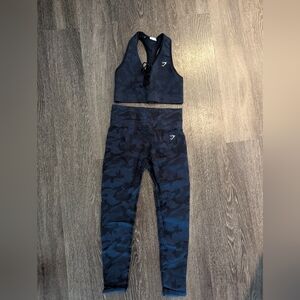 Blue Camouflage Sports Bra and Leggings Set